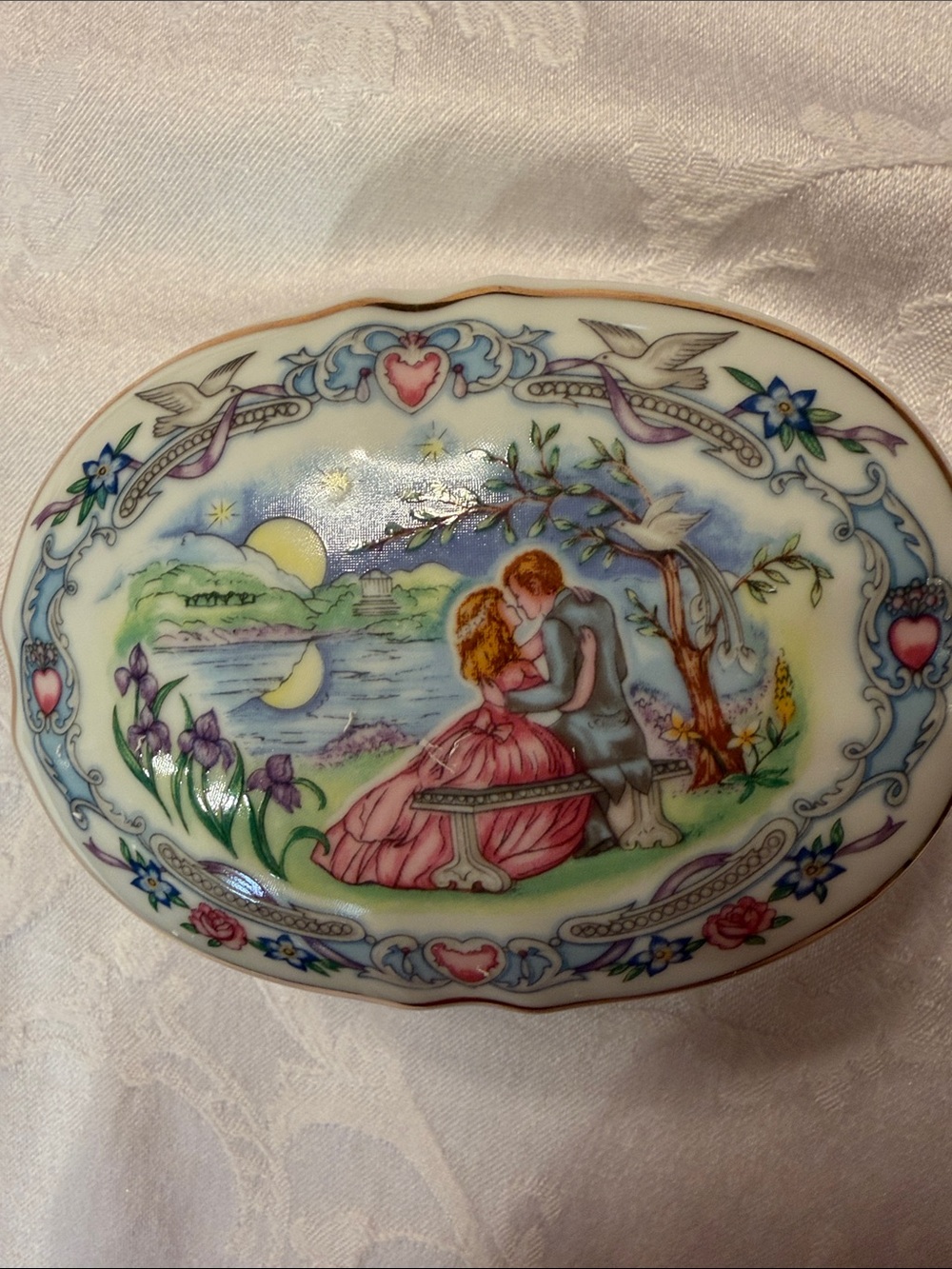 Porcelain Romantic Couple Trinket Box - Music Box -